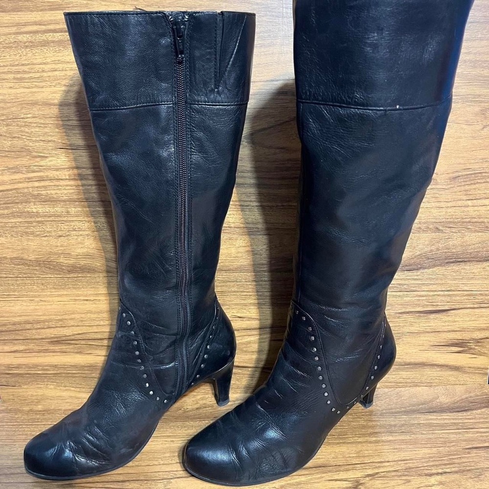Easy Spirit black heeled studded boot full zip up 3” heel Women’s 8.5M